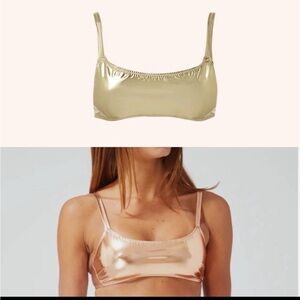 Lisa Marie Fernandez KK Bikini in Champagne pvc Swim Top Size 4